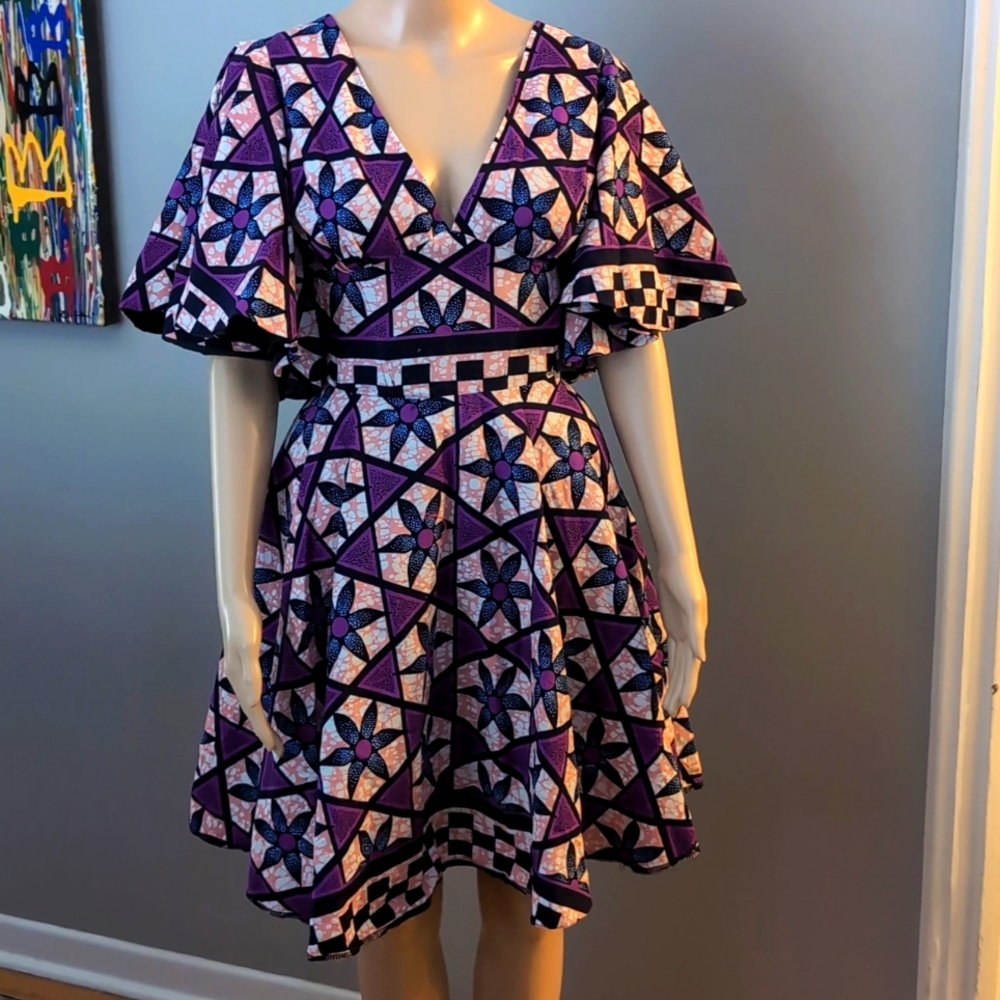 Purple Geometric Midi Dress